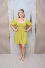 Citron Linen Short Sleeve Mini Dress