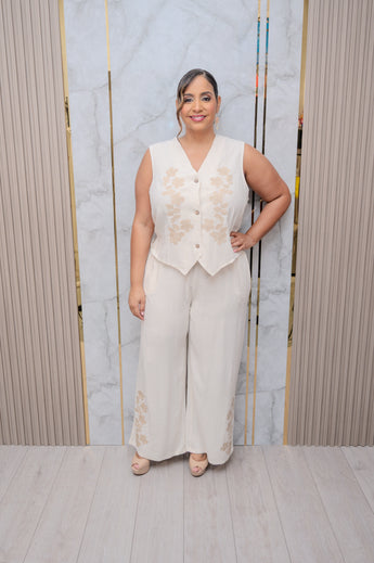 Crème Linen Top and Pant Set