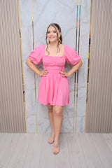 Pink Linen Short Sleeve Mini Dress
