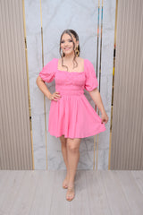Pink Linen Short Sleeve Mini Dress