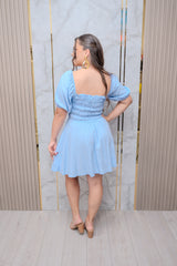 Blue Linen Short Sleeve Mini Dress