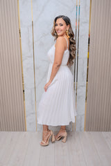 Off White Pleated Midi Dress