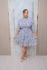 Blue Chiffon Print Dress