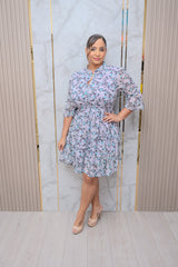 Blue Chiffon Print Dress