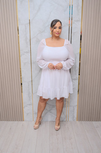 White Chiffon Long Sleeve Dress