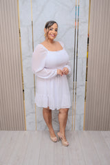 White Chiffon Long Sleeve Dress