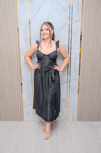 Black Glitter Midi Dress