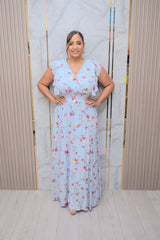 Blue Ruffle Sleeve Maxi Dress