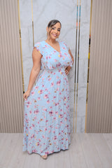 Blue Ruffle Sleeve Maxi Dress
