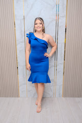 Royal One Shoulder Ruffle Dress