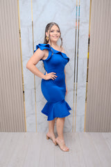 Royal One Shoulder Ruffle Dress