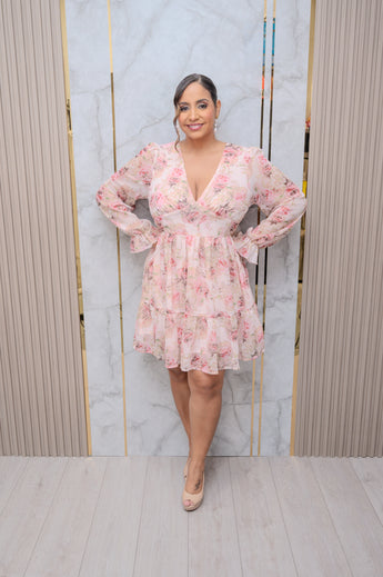 Mauve Floral Print Chiffon Dress
