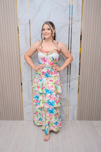 Multi Color Top and Tiered Maxi Skirt
