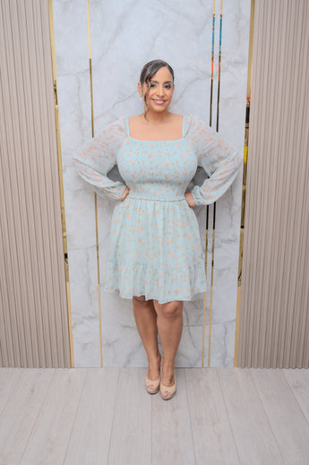 Mint Floral Print Dress