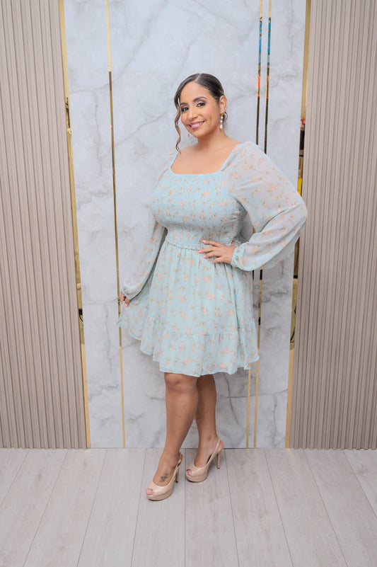 Mint Floral Print Dress