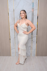 Cream Lace Ruffle Maxi Dress