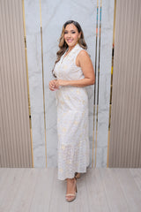 White Lace Collared Sleeveless Maxi Dress