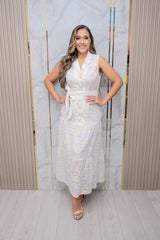 White Lace Collared Sleeveless Maxi Dress