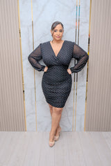 Black Rhinestone Mesh Mini Dress