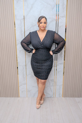 Black Rhinestone Mesh Mini Dress