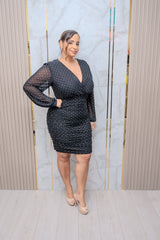 Black Rhinestone Mesh Mini Dress