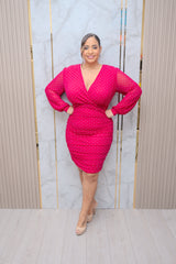 Magenta Rhinestone Mesh Mini Dress