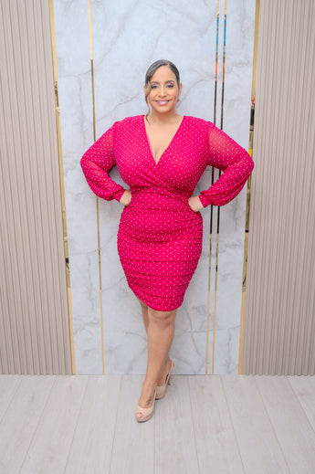 Magenta Rhinestone Mesh Mini Dress