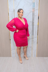 Magenta Rhinestone Mesh Mini Dress