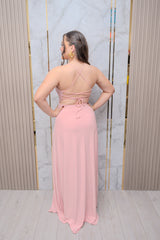 Mauve Glitter Spaghetti Maxi Dress