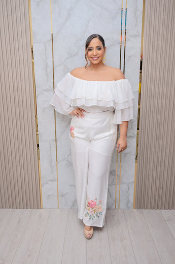 White Off Shoulder Ruffle Top