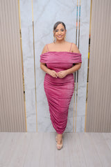 Magenta Glitter Midi Dress