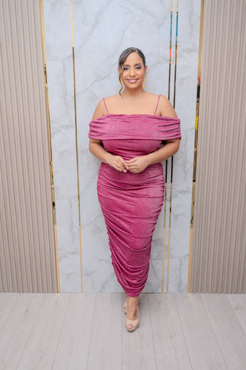 Magenta Glitter Midi Dress