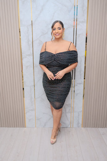 Black Rhinestone Power Mesh Dress