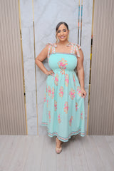Mint Smock Bodice Maxi Dress