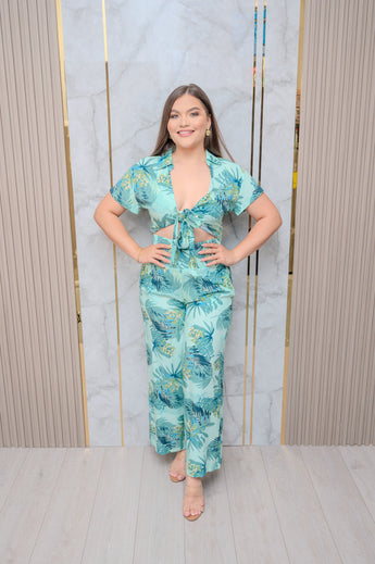 Green Tropical Top and Pant Set
