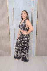 Black Printed Halter Top and Pant Set