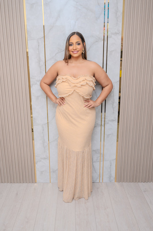 Taupe Lace Starpless Maxi Dress