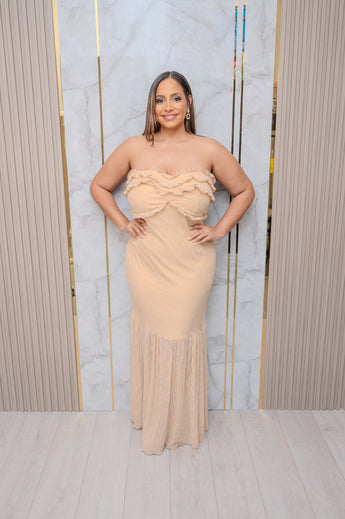 Taupe Lace Starpless Maxi Dress