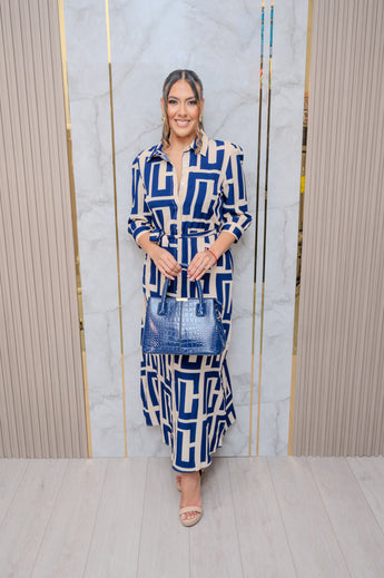 Blue Long Sleeve Button Down Maxi Dress