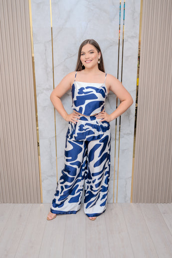 Navy Printed Top and Pant Set