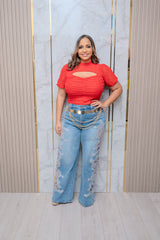High Waisted Jeans with Blue Lace