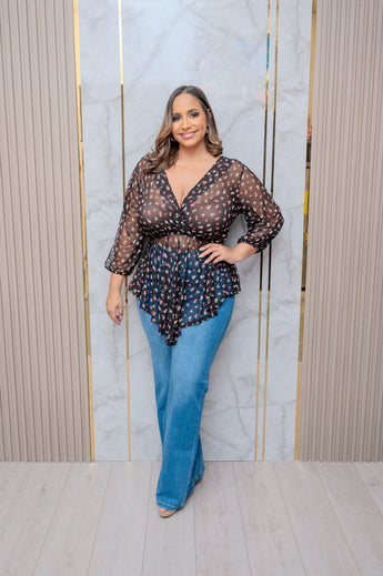 Black Peplum Floral Top