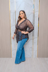 Black Peplum Floral Top