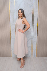 Light Beige with Zipper Midi Dress