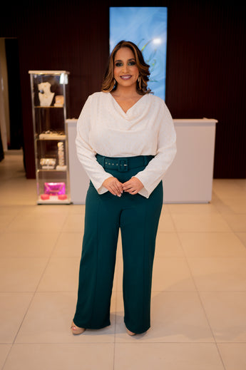 Hunter Green Wide Leg Belted Pants