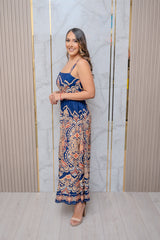 Navy Printed Midi Dress