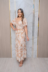 Camel Printed Top and Maxi Skirt Set