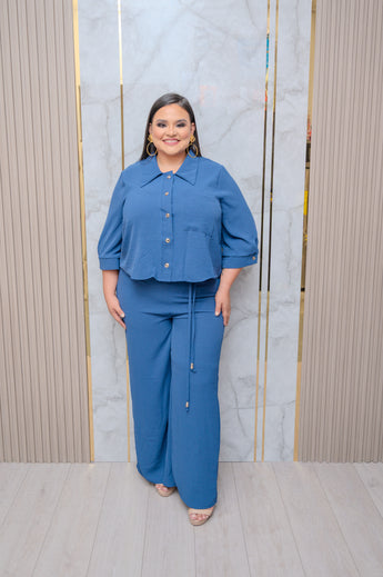 Denim Blouse and Pant Set