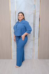 Denim Blouse and Pant Set