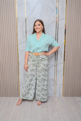 Olive Tropical Print Wide Leg Pants